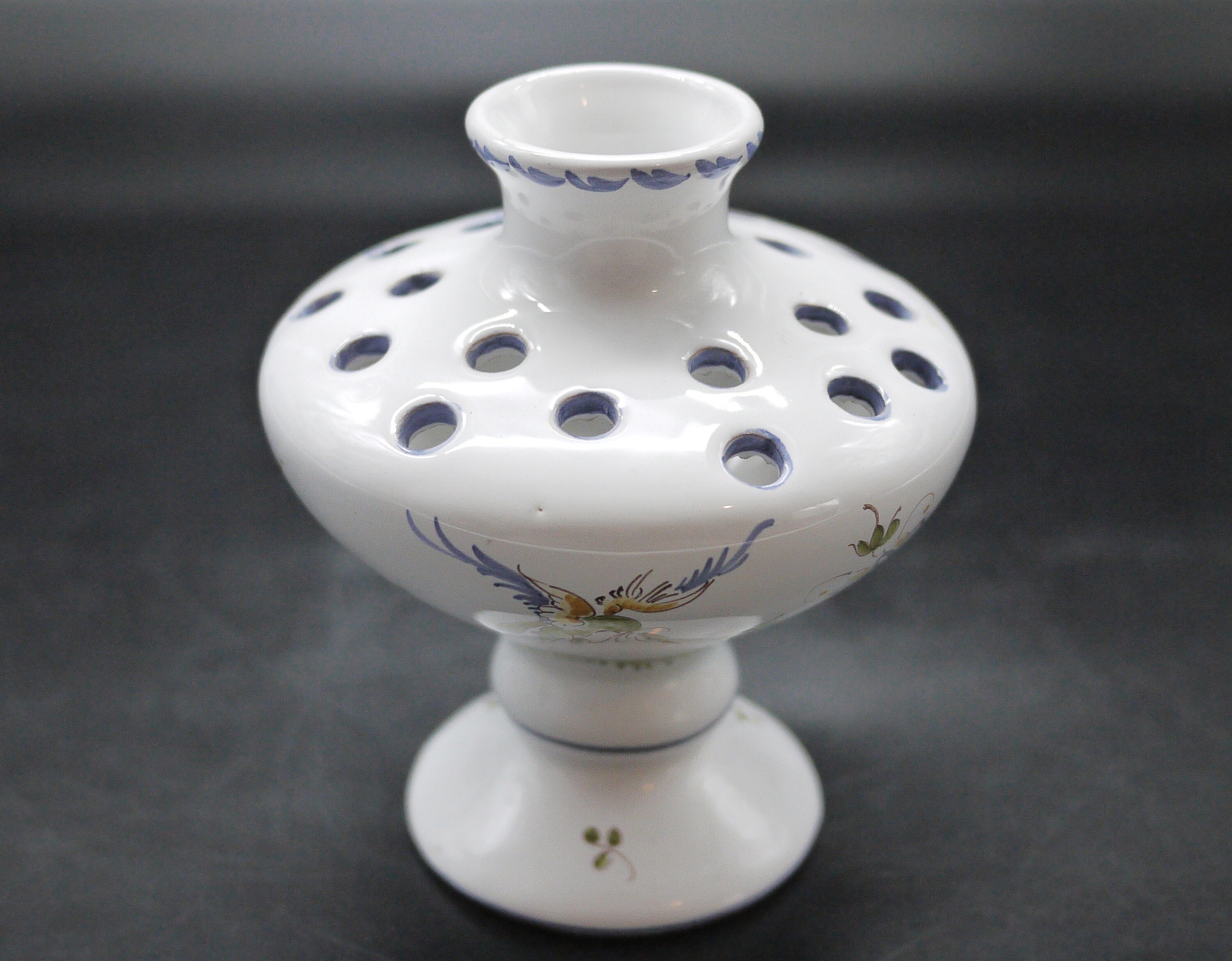 French Ceramic Flower Frog Vase Moustiers Decor