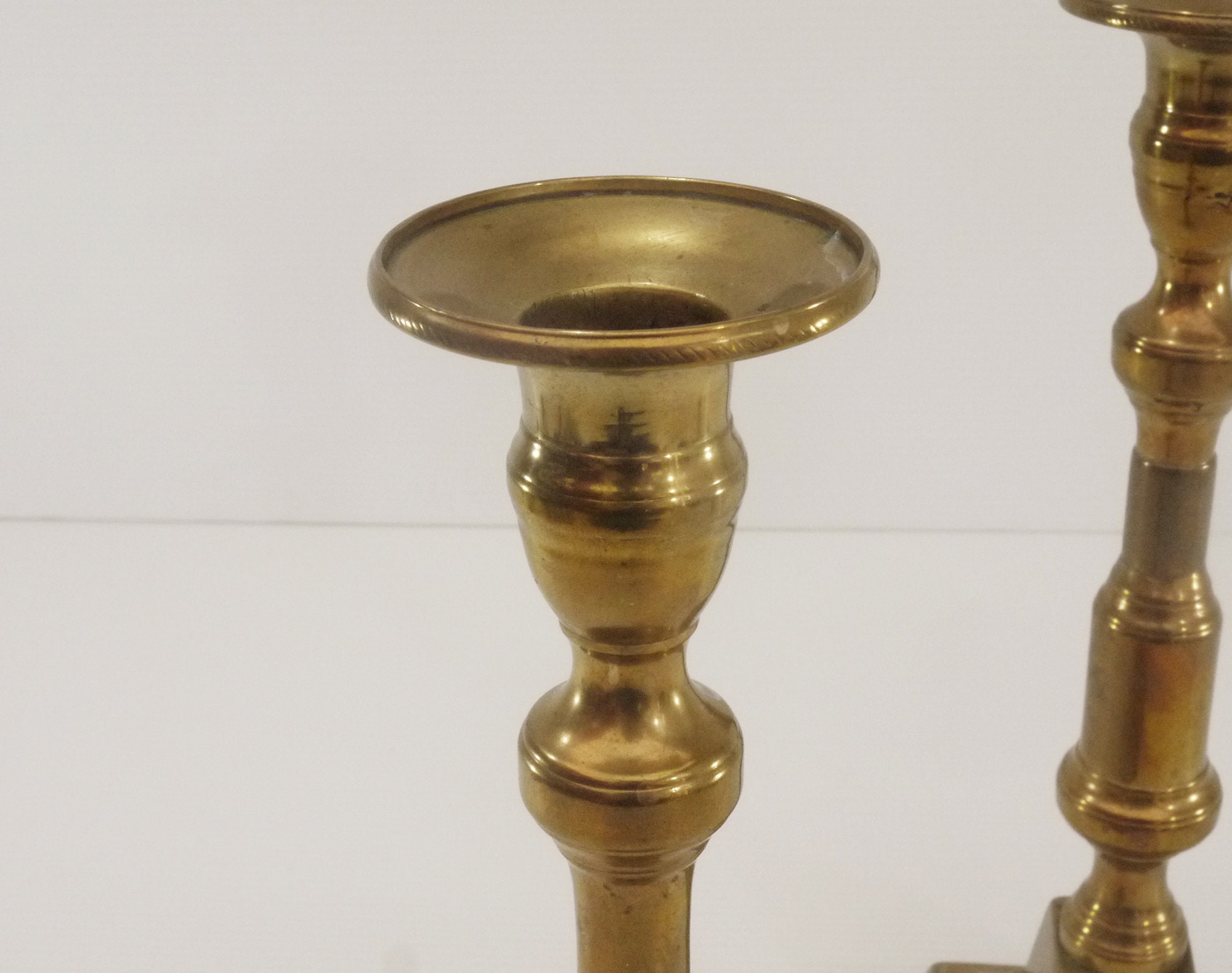 French Antique Brass Candle Holders, Pair Of French Brass Candlesticks