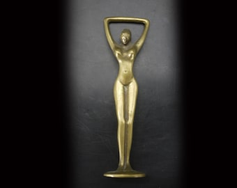 1930s Art Deco Nude Woman Bottle Opener in French Brass