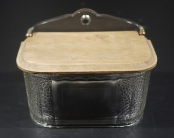 Vintage Salt Box, French Glass and Wood Kitchen Storage