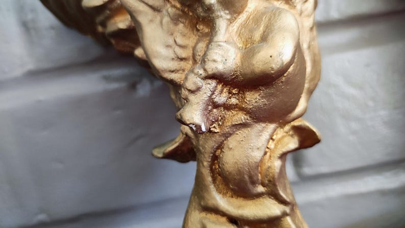 Antique Italian Cherub Wall Sconce Shelf, Gilded Plaster Pair Corbels image 16