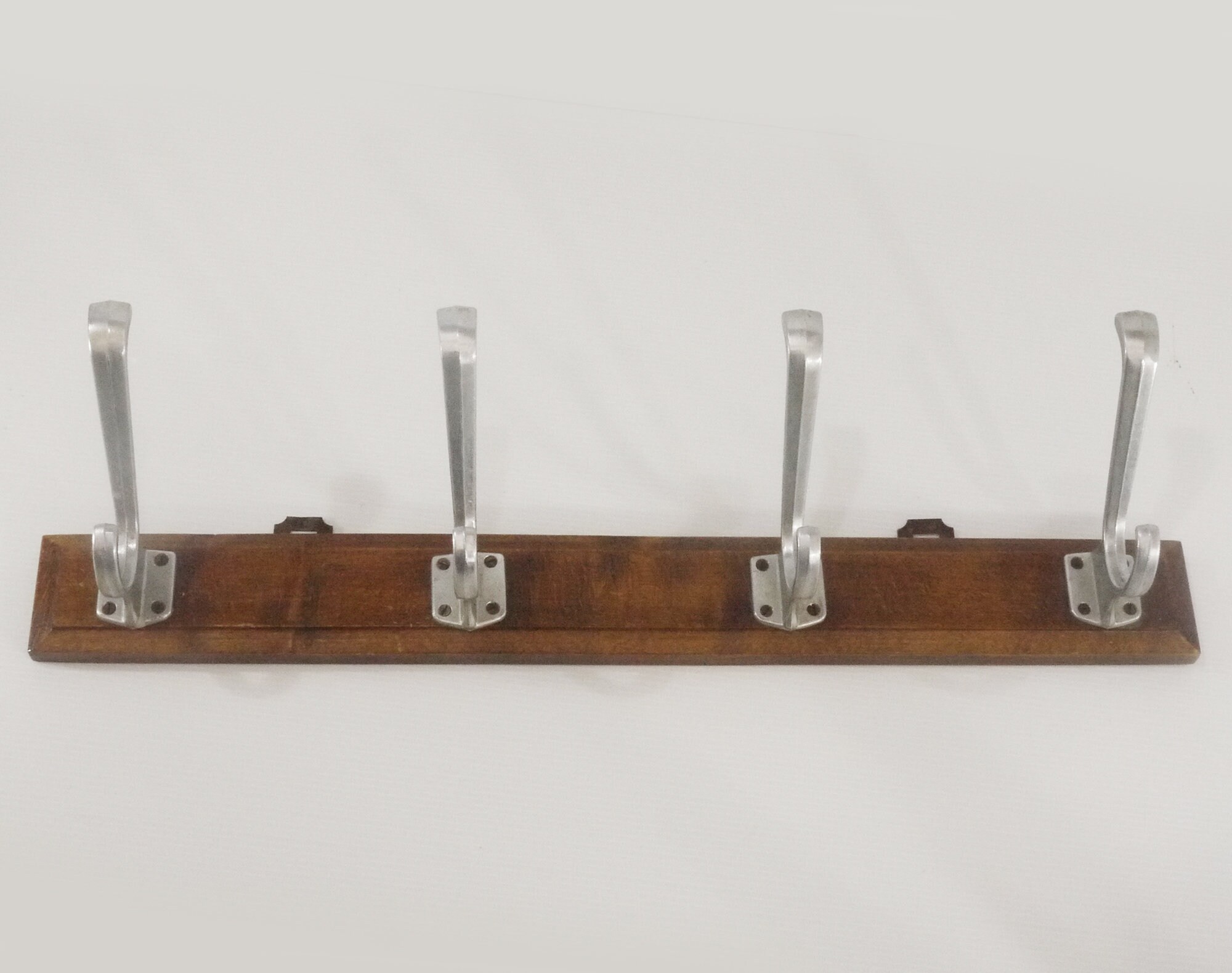 French Vintage Coat Rack Wood & Metal Wall Mounted Hooks