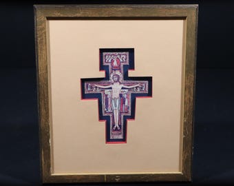 Vintage San Damiano Cross Framed Art Print Under Glass