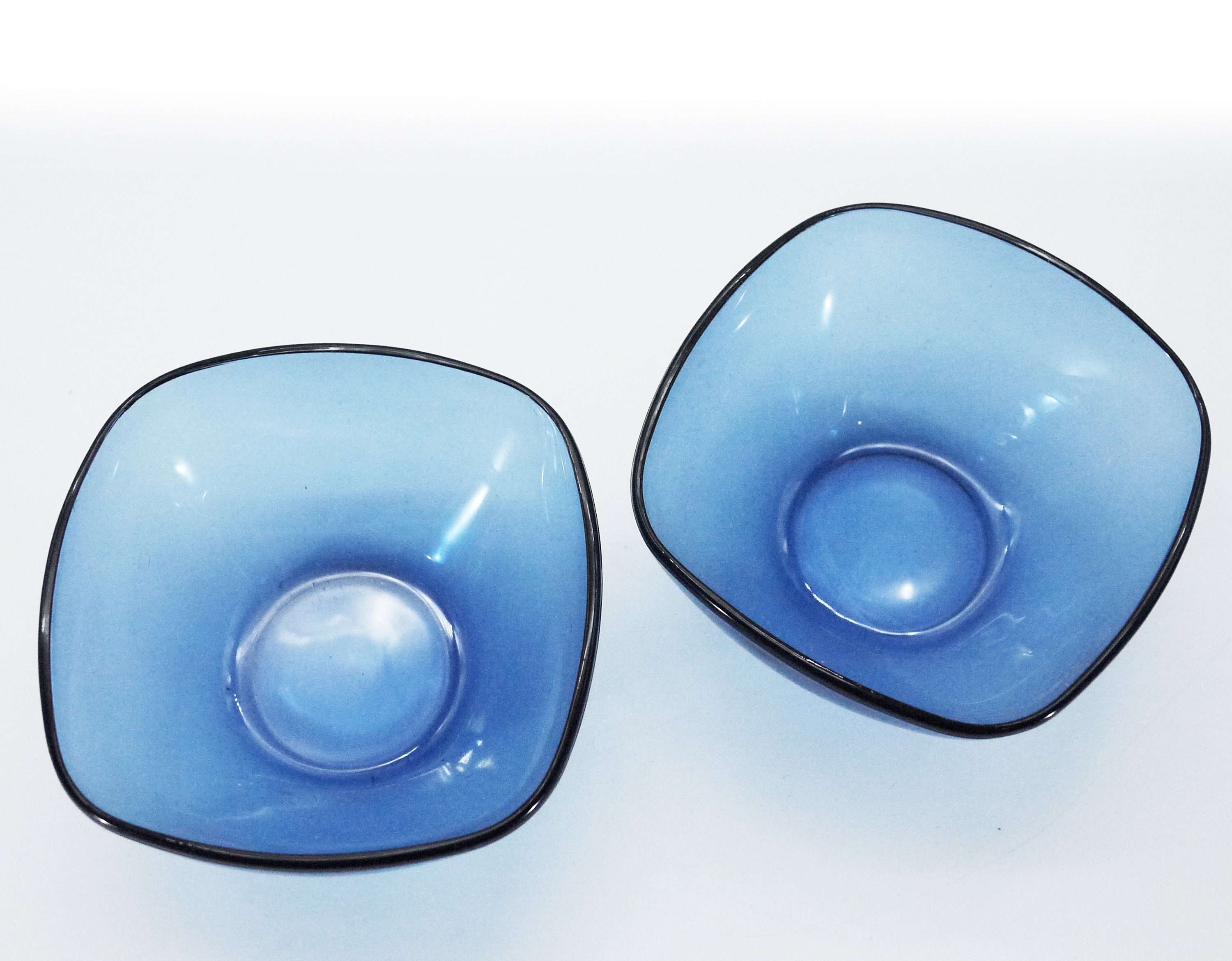 French Vereco Blue Glass Dessert Bowls, S/7