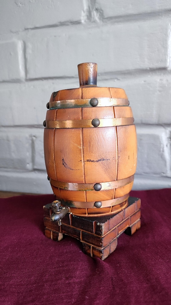 Vintage Wood Cigarette Dispenser Rustic French Wine Barrel Decor