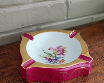 Vintage Hand Painted Limoges France Large Porcelain Ashtray