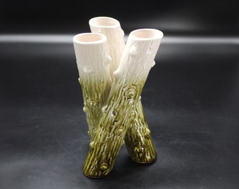 Antique Majolica Vase French Multi Hole Vase Green Ceramic Vase