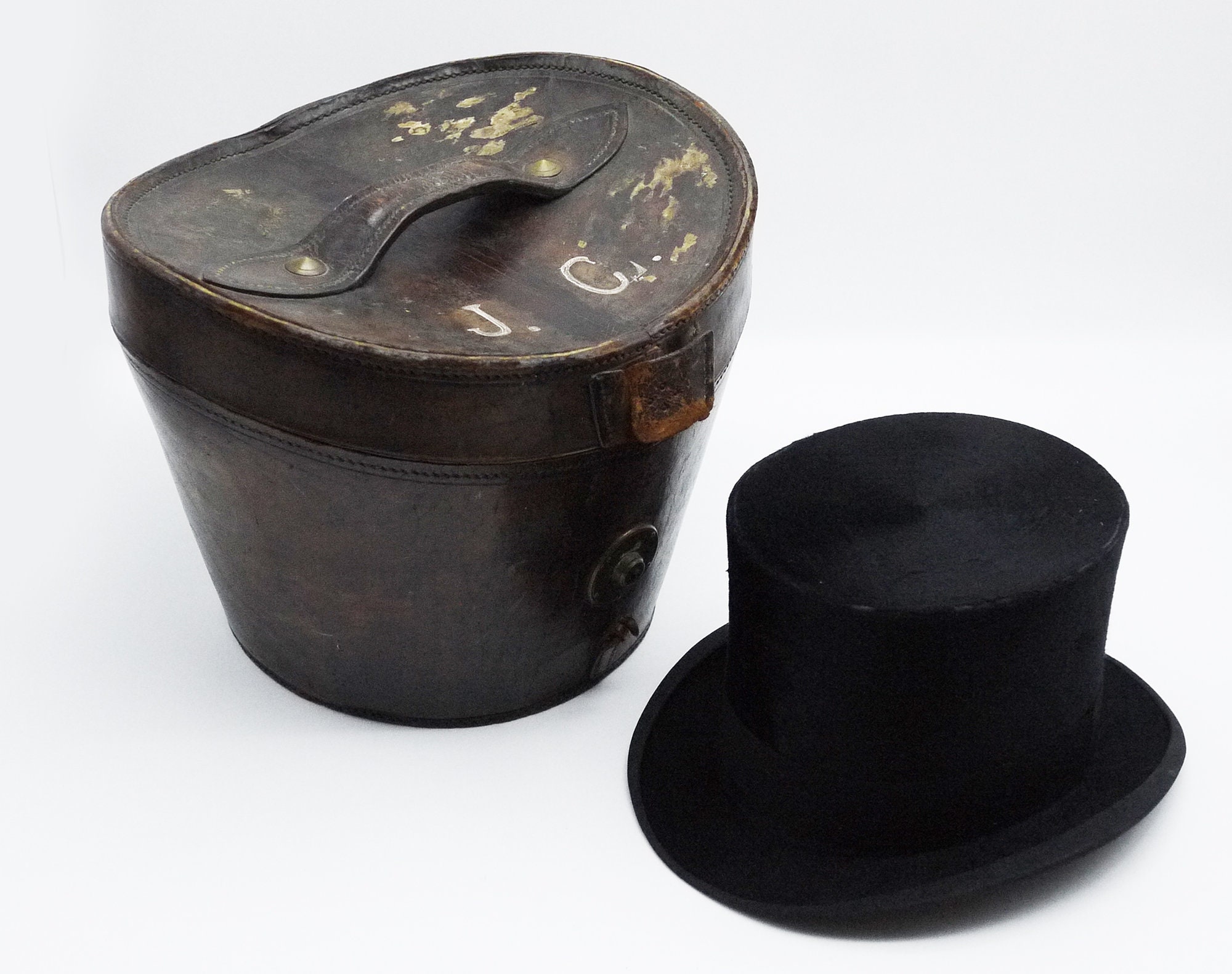 Antique Top Hat Tress & Co with Leather Case