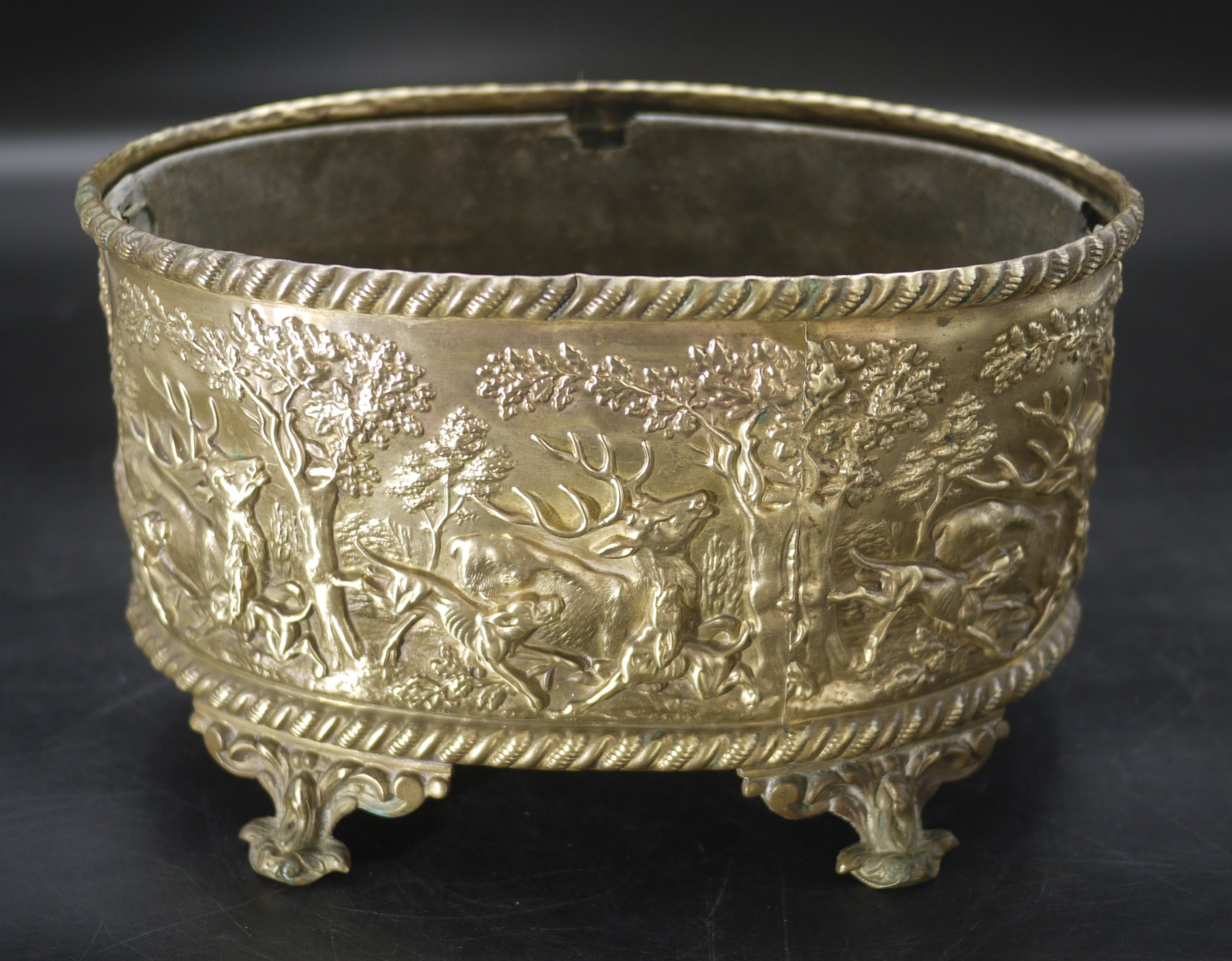 Antique French Polished Brass Jardiniere With Liner