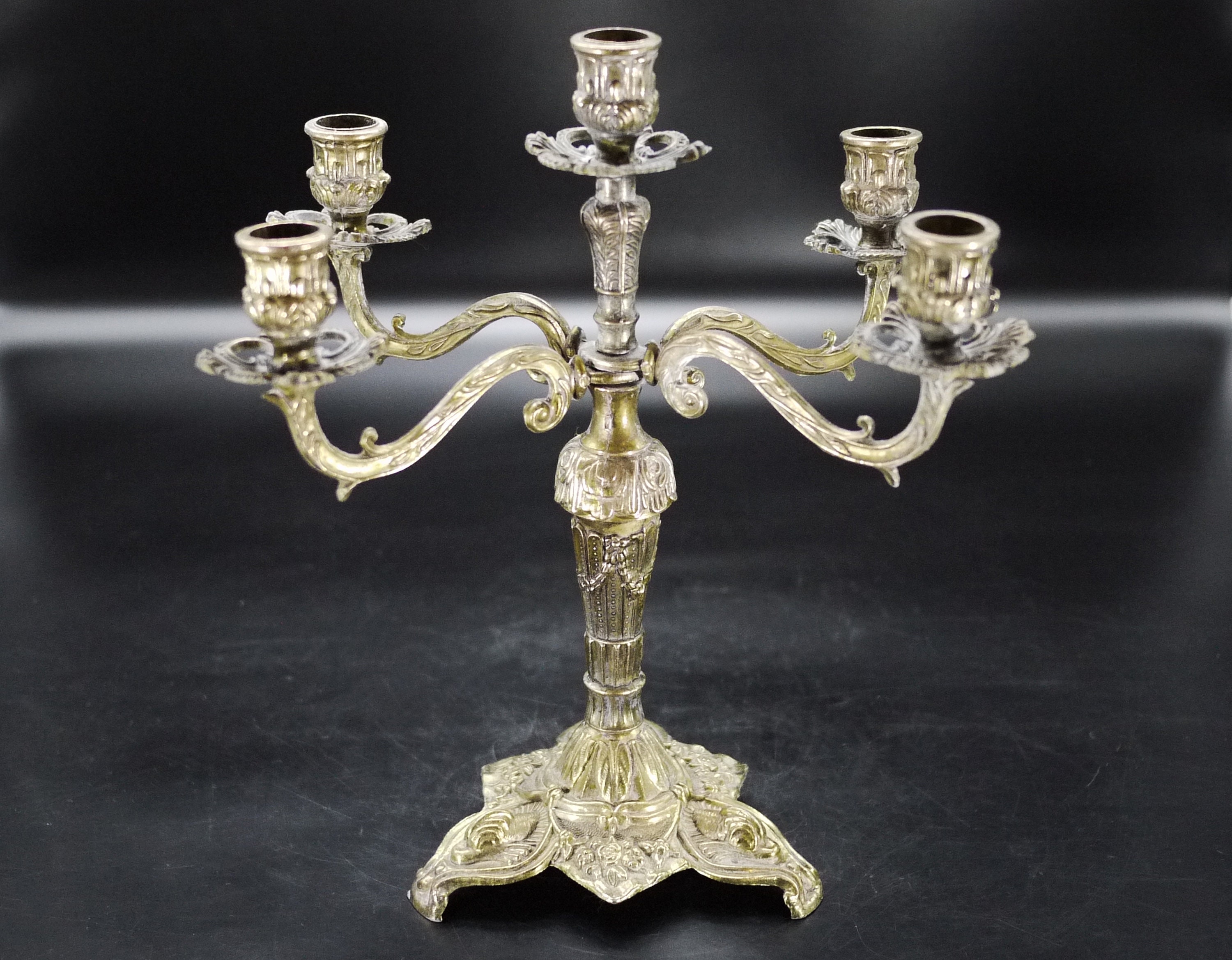 French Ornate Brass Candelabra 5 Arm
