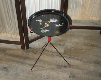 Mid Century Modern Tray Table, Tripod Folding Side Table