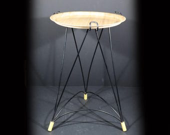 Mid Century Modern Tripod Tray Table, Folding Side Table with Fiberglass Tray