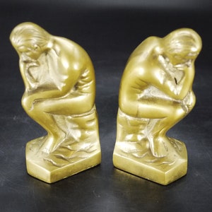 Vintage Brass Bookends Pair Thinking Man Bookends French Library Decor