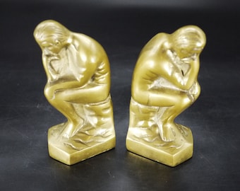 Vintage Brass Thinking Man Bookends – French 1950s Library Decor