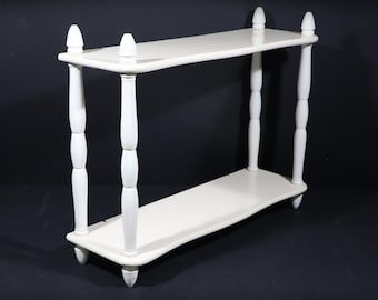 Antique French Wall Shelf Spindle Furniture White Wood Bookshelf with Finials, Cottagecore Decor
