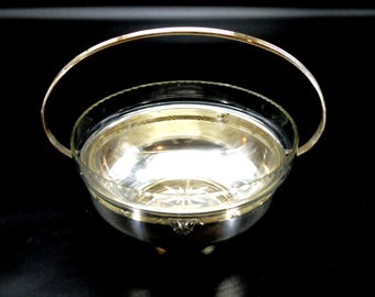 French Silver Plated Basket Bowl with Glass Insert Antique Decorative Display Basket Compote