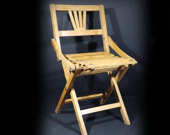 Vintage Child's Chair Adorable 1930s French Wood Foldable Slat Stool, Perfect for Kids Room Decor!
