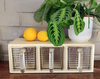 Vintage French Wooden Spice Cabinet with 3 Glass Drawers