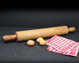 Antique French Wooden Rolling Pin Large Bakers Rolling Pin 28.3" Primitive Kitchen Utensil Decor