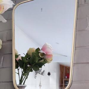 French Asymmetric Brass Wall Mirror, 1960s Rockabilly Decor image 8