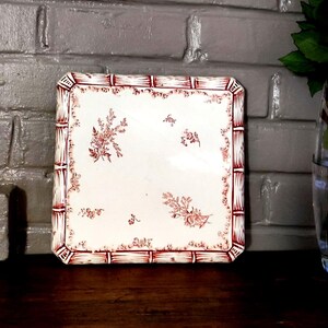Antique French Floral Ceramic Trivet Pink and White Transferware Creil & Montereau