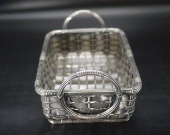 Vintage Woven Wire Work Silver Basket or Tray