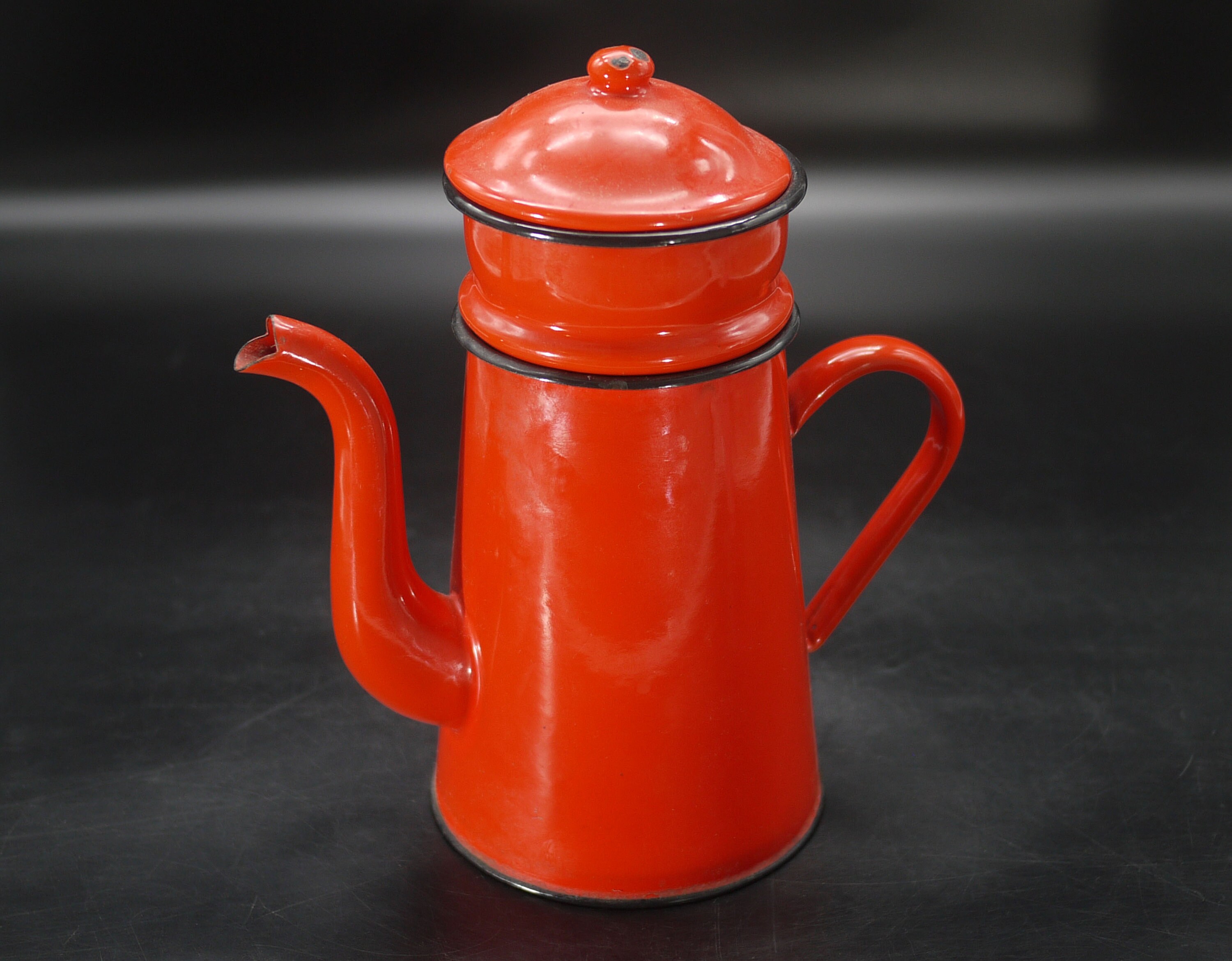 Antique French Enamel Red Coffee Pot Biggin