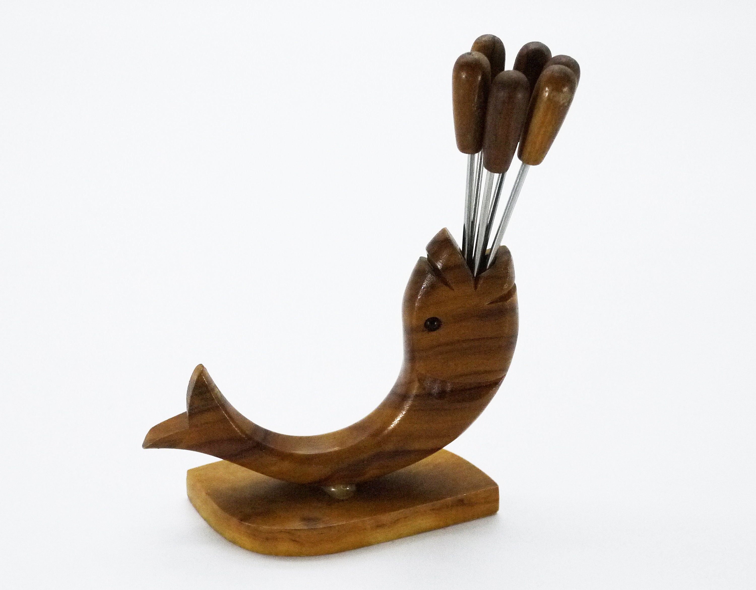 French Olive Wood Fish Picks Stand With Picks