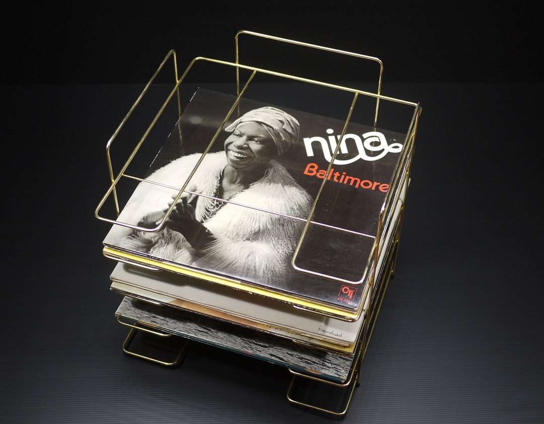 Vintage Gold Wire Vinyl Record Rack Retro Mid Century Tabletop LP ...