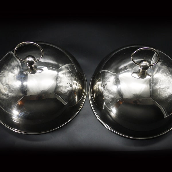 Silver Plate Food Serving Domes, Vintage French Cloche, S/2