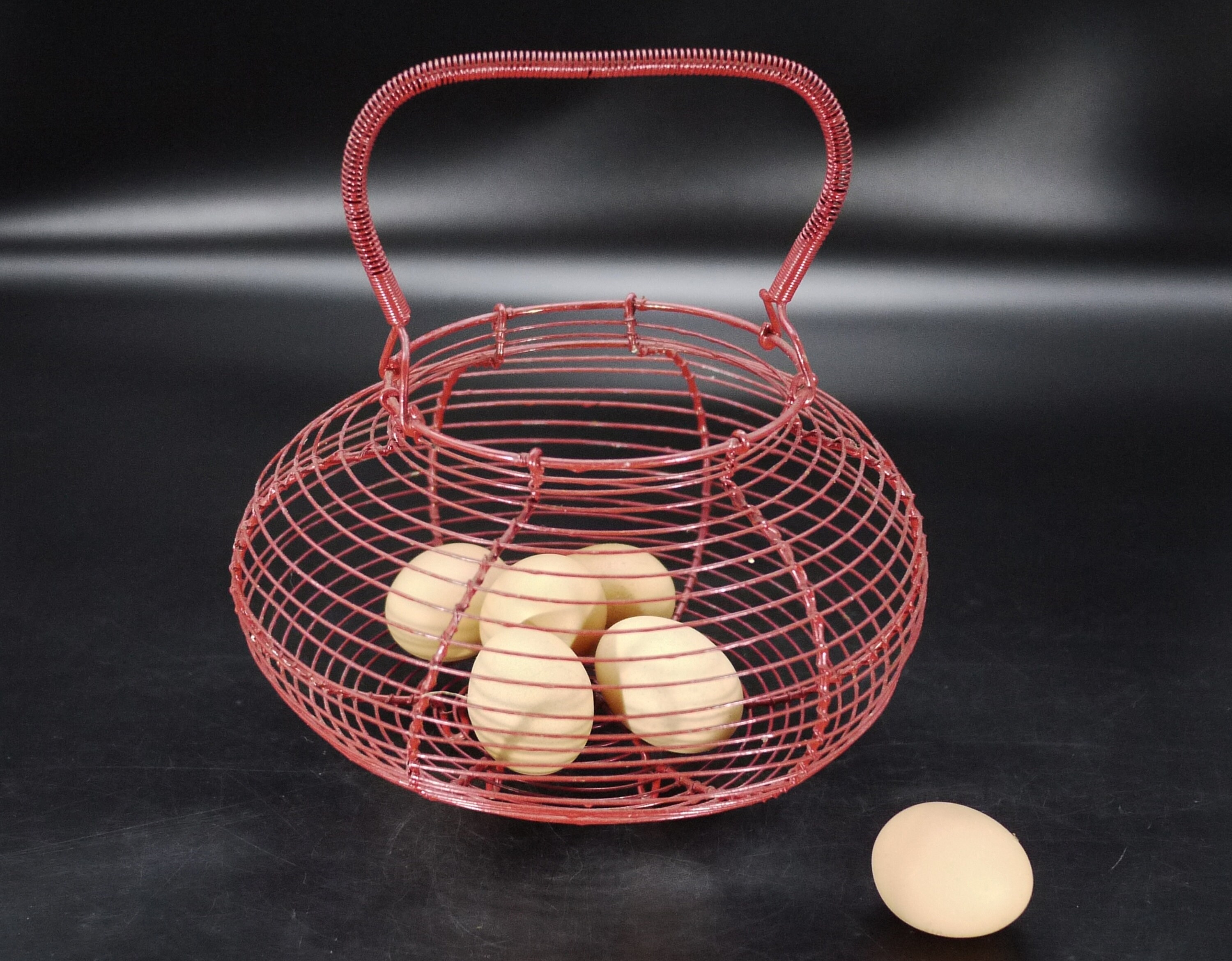 Vintage French Red Wire Egg Gathering Basket