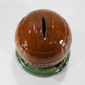Vintage Soccer Ball French Pottery Coin Bank image 3