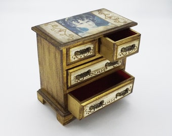 Italian Florentine Wood Jewelry Box with Drawers