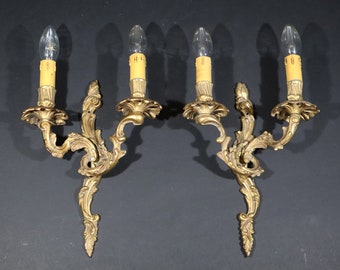 Pair of Gilt Bronze Wall Candle Sconces Louis XV Style Baroque Home Decor