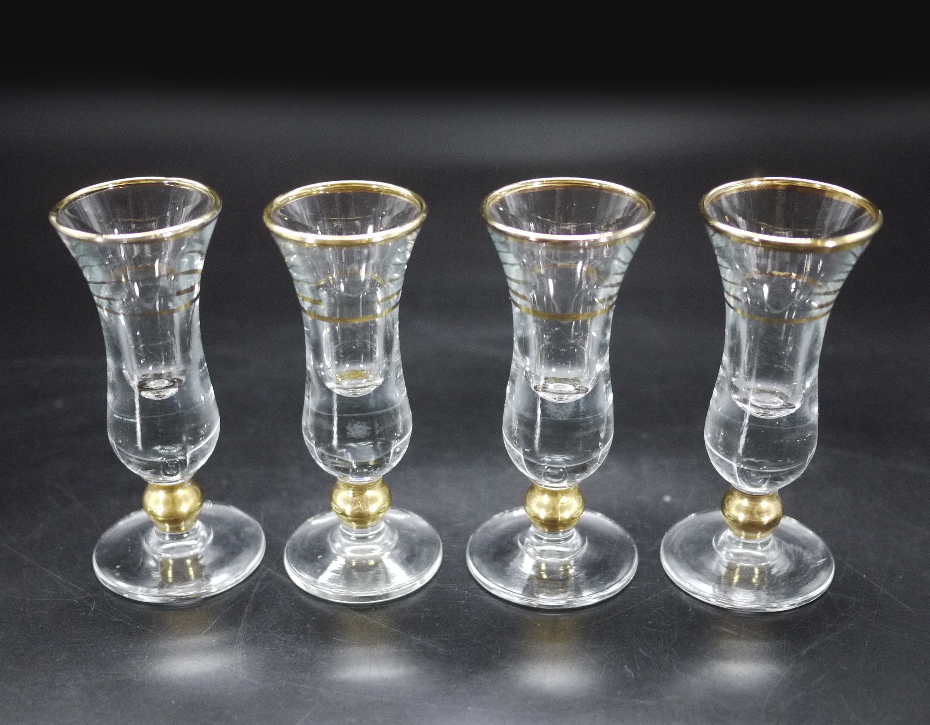 Antique French Shot Glasses With Gold Trim, S/4