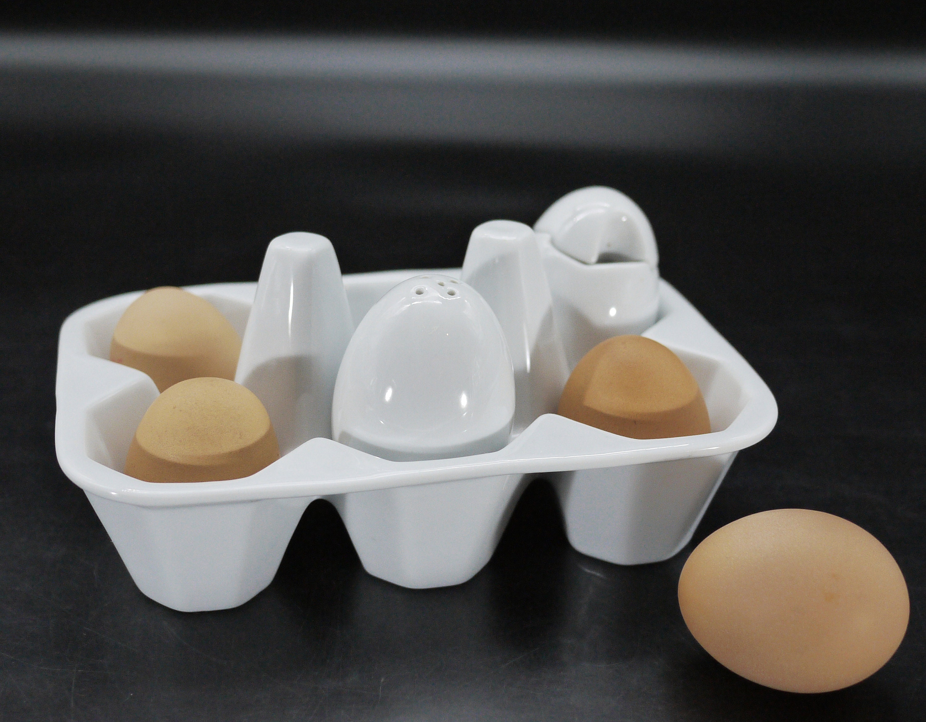 French White Porcelain Egg Holder With Condiment Set