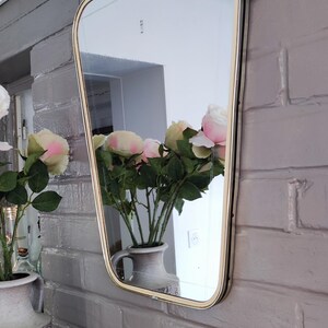 French Asymmetric Brass Wall Mirror, 1960s Rockabilly Decor image 7