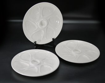 White Oyster Plates set of 3 Vintage Ceramic Plates by Salins