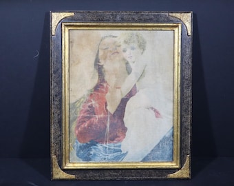 Antique Painting Virgin Mary with Jesus Child Framed Canvas "Mater Purissima" after Domenico Morelli