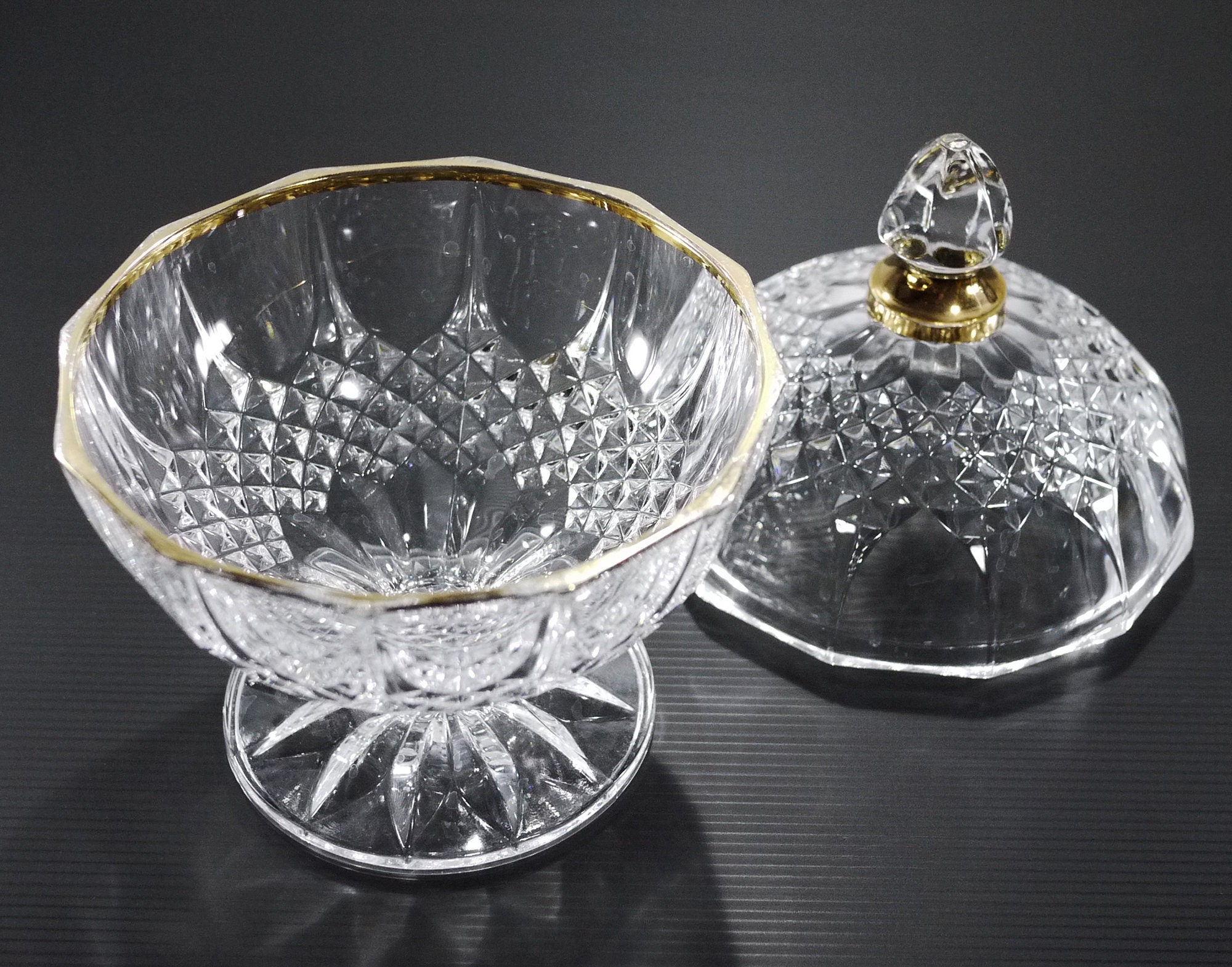 French Vintage Crystal Candy Dish with Lid