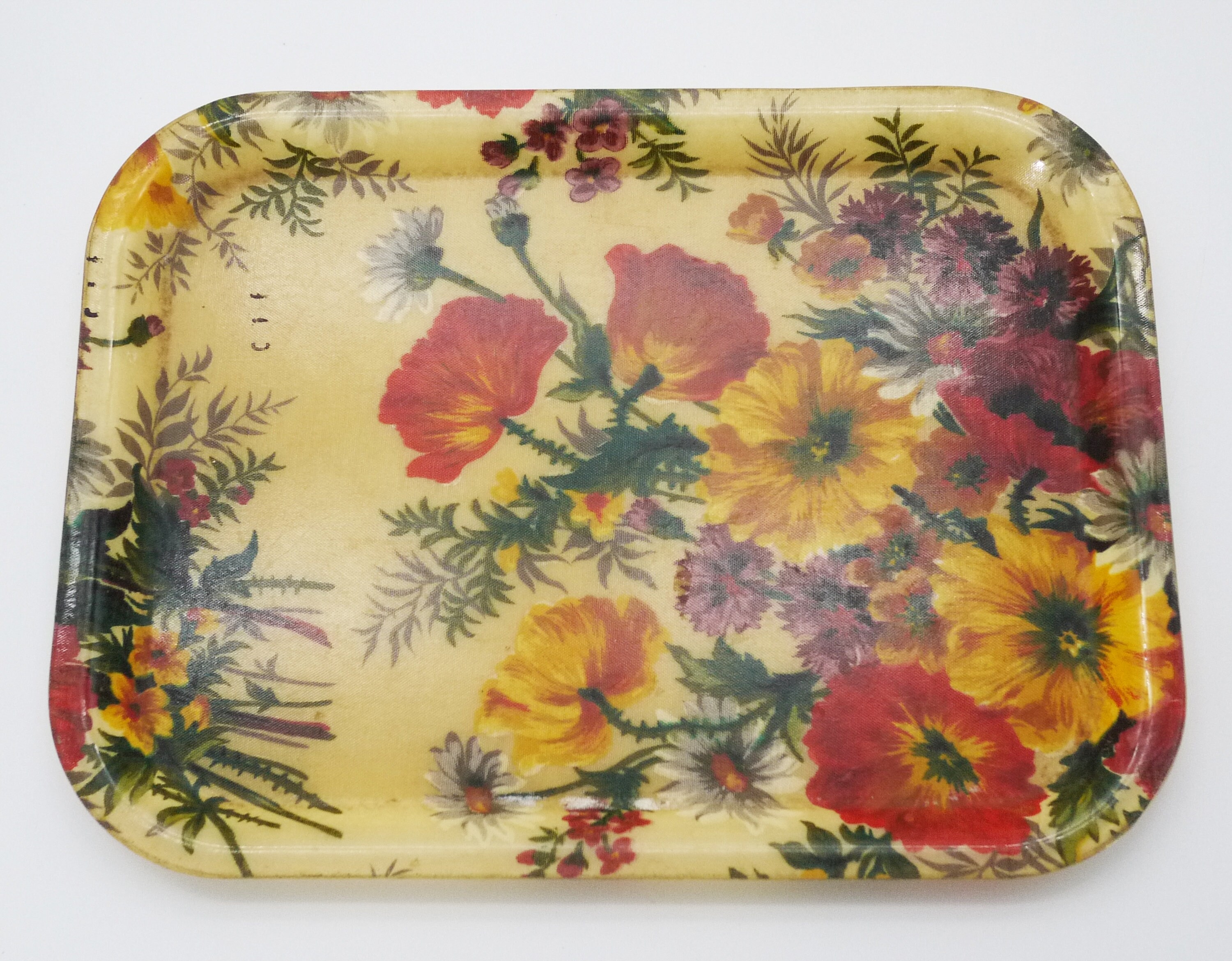 1960S French Fiberglass Tray With Flowers