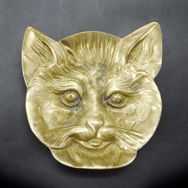 Vintage Figural Brass Cat Face Dish