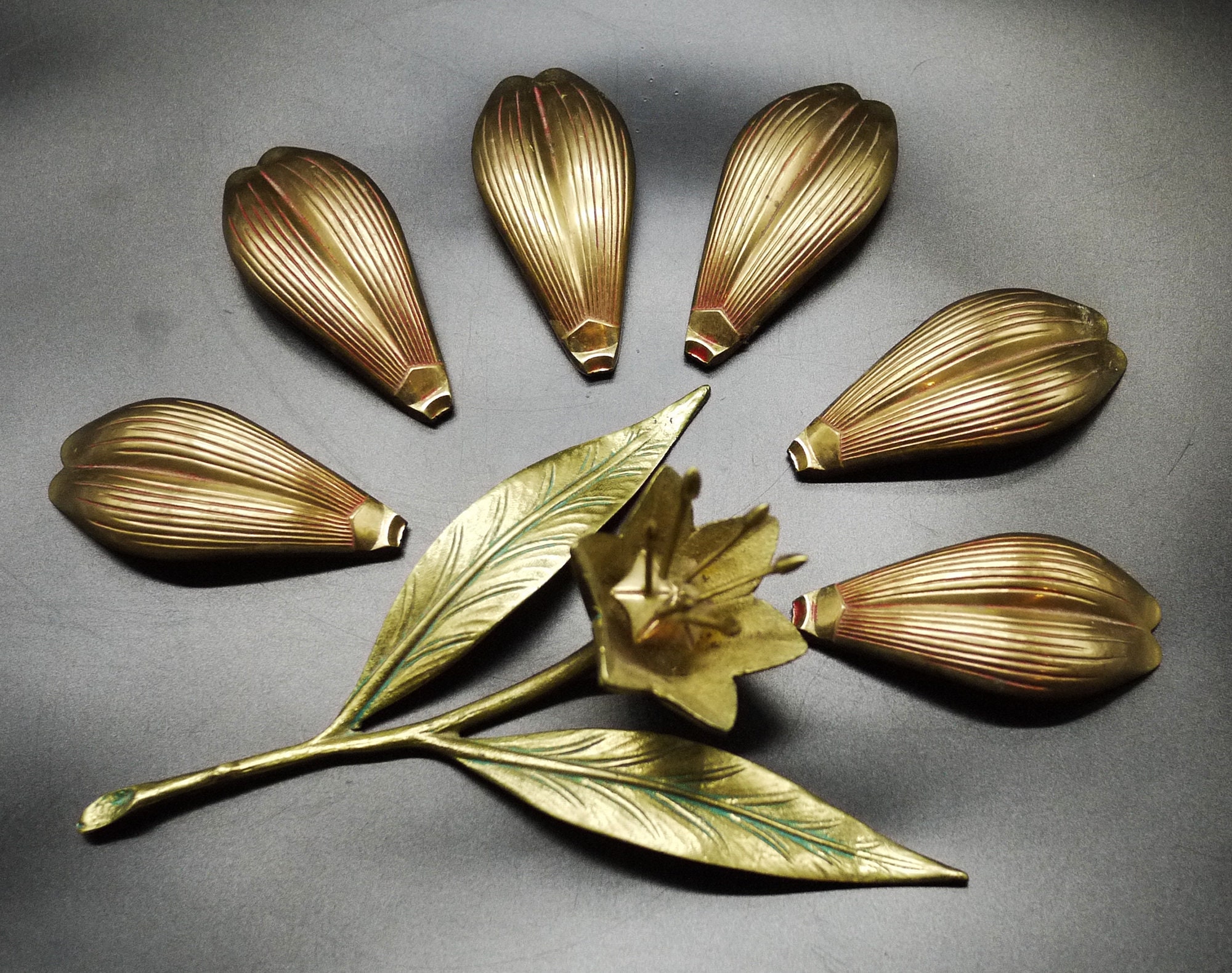 Vintage Flower Ashtray Gold Flower Petal Ashtray S. Agudo Style, Brass