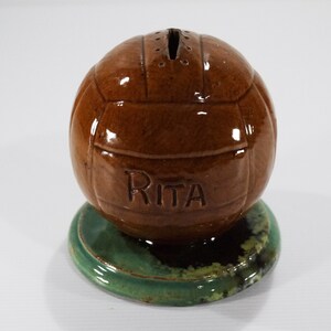 Vintage Soccer Ball French Pottery Coin Bank image 1