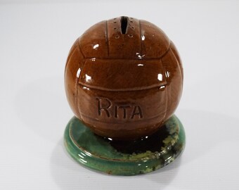 Vintage Soccer Ball French Pottery Coin Bank