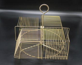 Vintage Wire Brass Record Rack Rotating Vinyl Storage Stand Record Collection Room Decor