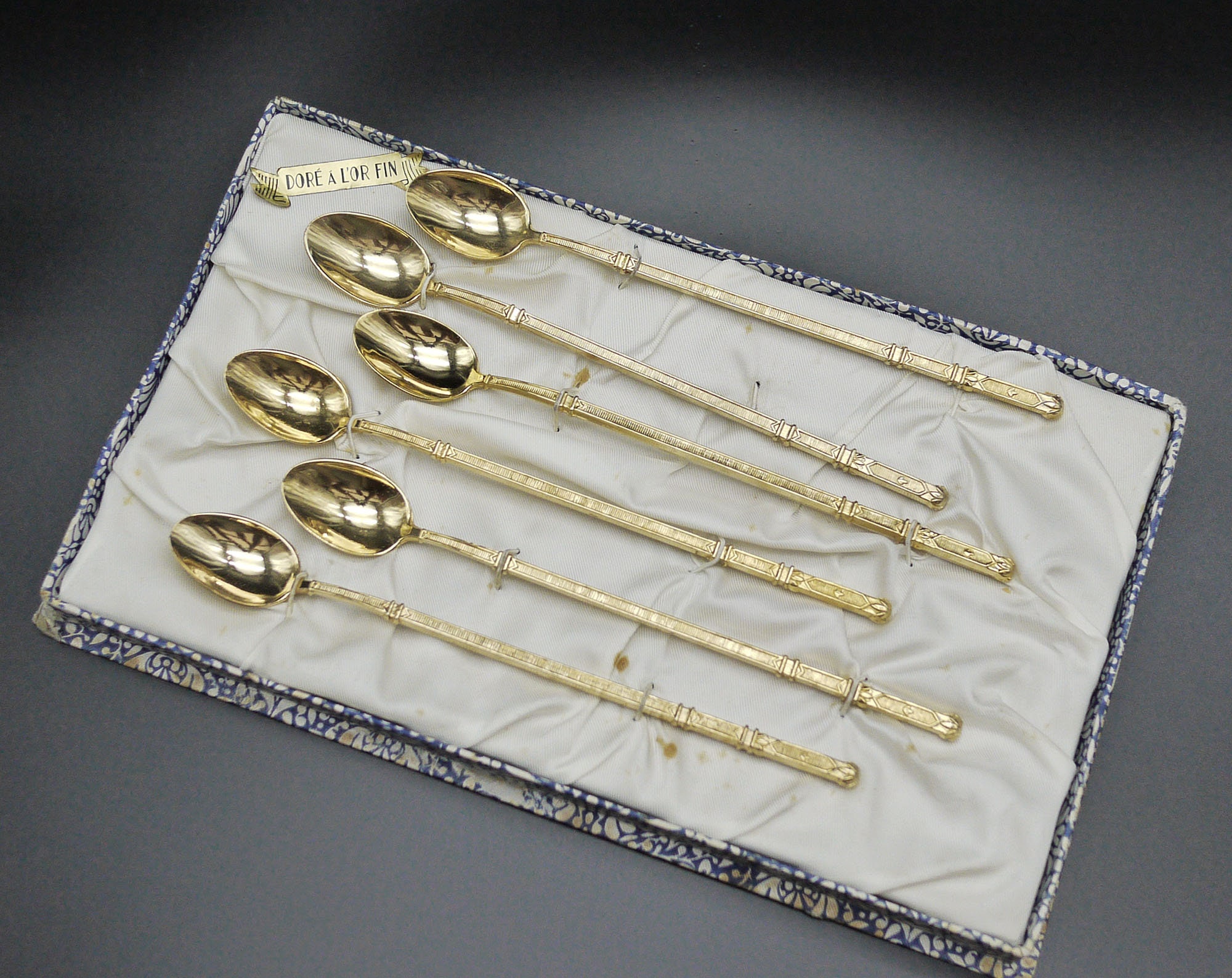 Vintage French Bar Spoon Set, Gold Plated Drink Spoons or Ice Tea Spoon set of 6