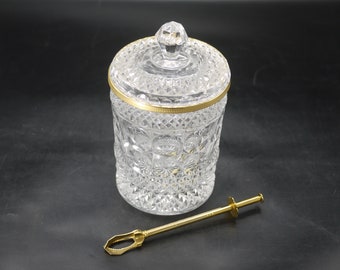 Vintage Crystal Ice Bucket Cut Gilded Crystal Sugar Bucket with Tongs