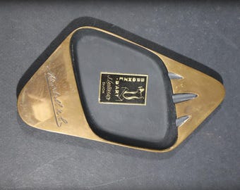 French Vintage Bronze Ashtray by Jacques Lauterbach Mid Century Gilt Bronze Advertising Coin Dish For Cognac Martell