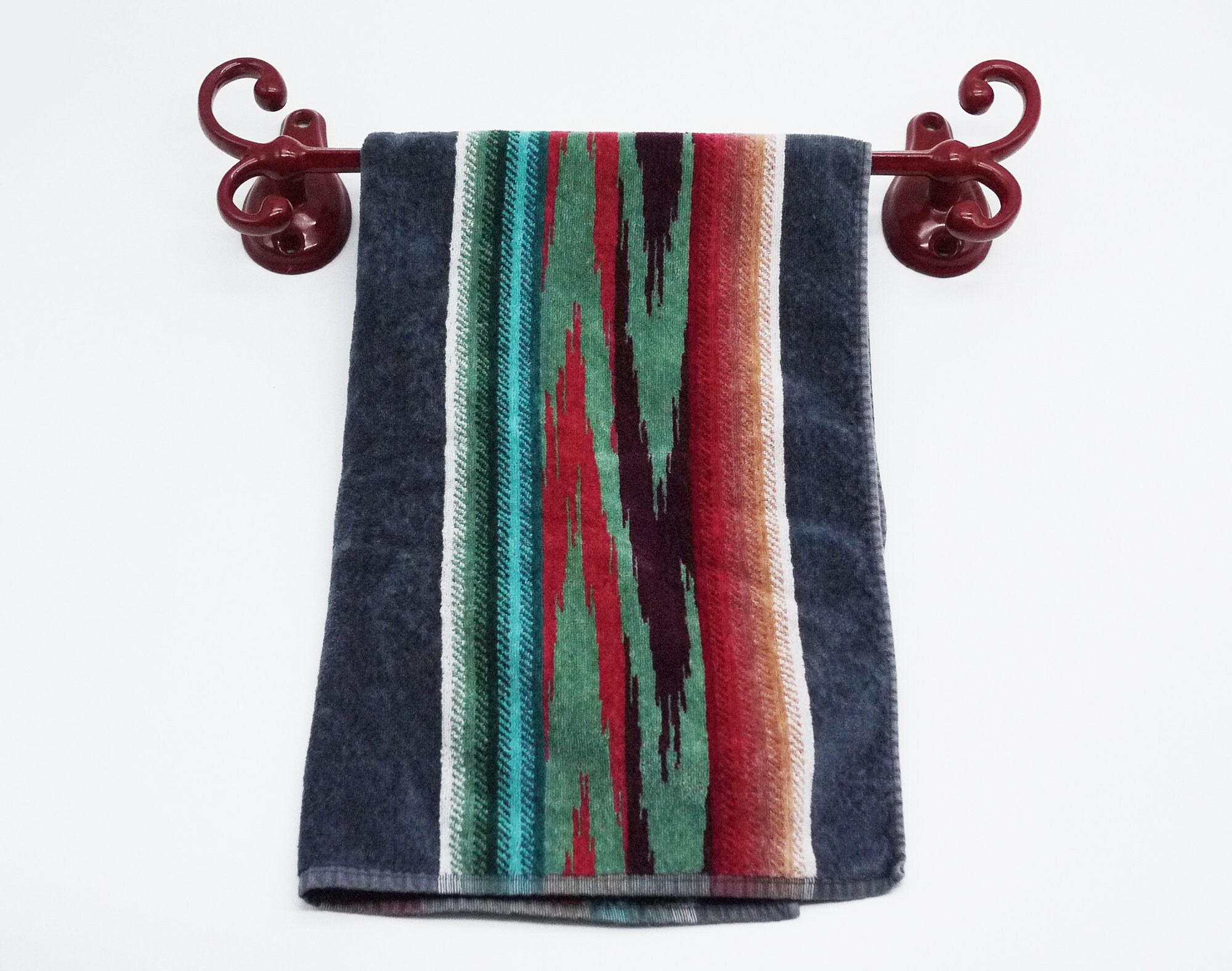 Art Deco Bath Towel Bar Burgundy Enamel Cast Iron